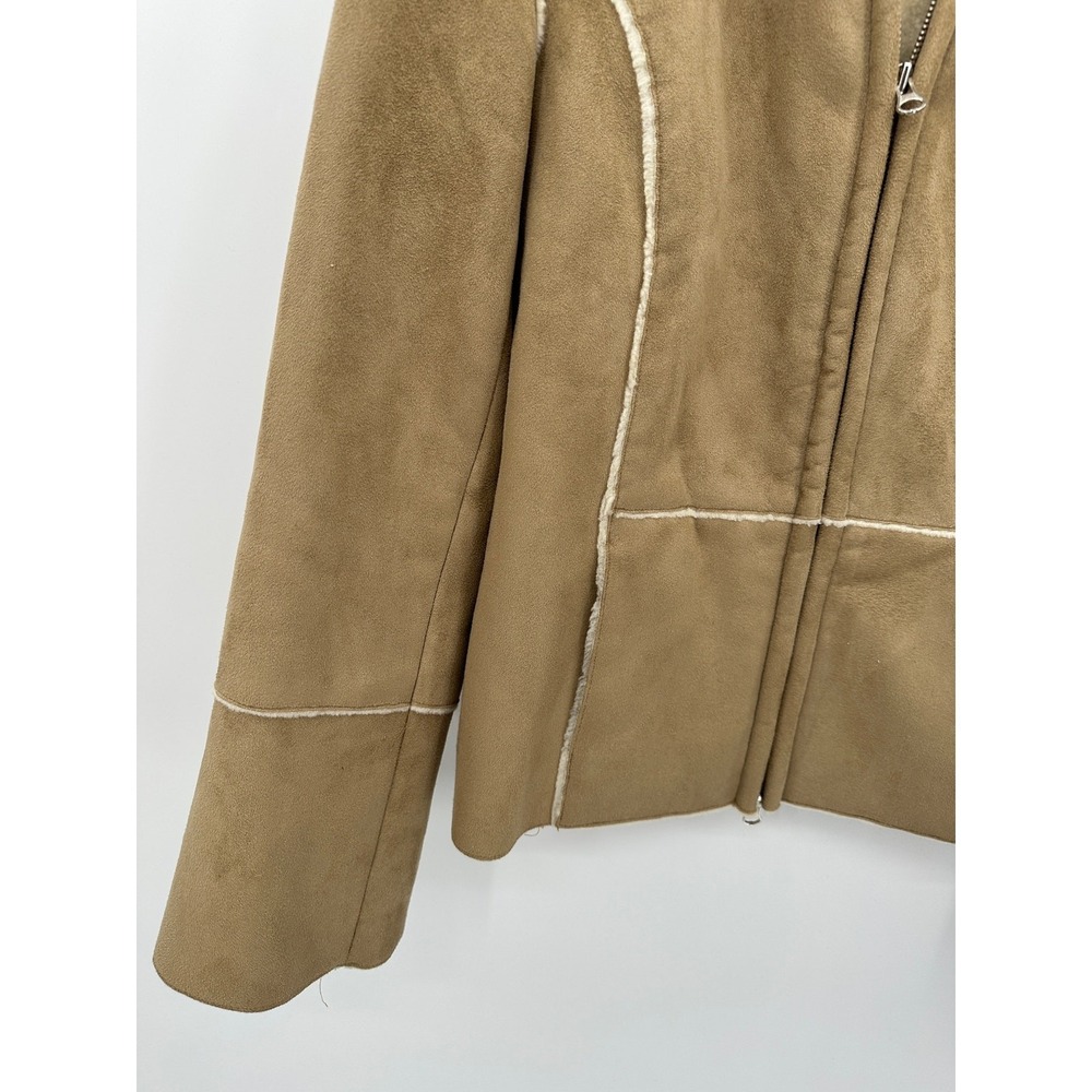 Tribal Womens Y2K 90s‎ Suede Jacket Tan Full Zip Boho Sherpa Lined Size M - Picture 3 of 6